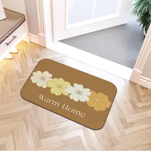 Vintage Floral Door Mat, Welcome Home Design, Non-Slip Polyester Rug, Indoor Outdoor Kitchen Entrance Carpet, Durable Floor Protector