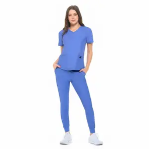 Natural Uniforms Ultra Stretch Women’s Jogger Scrub Set – V-Neck Top & Slim Fit Jogger Pants, Soft Breathable Medical Uniform