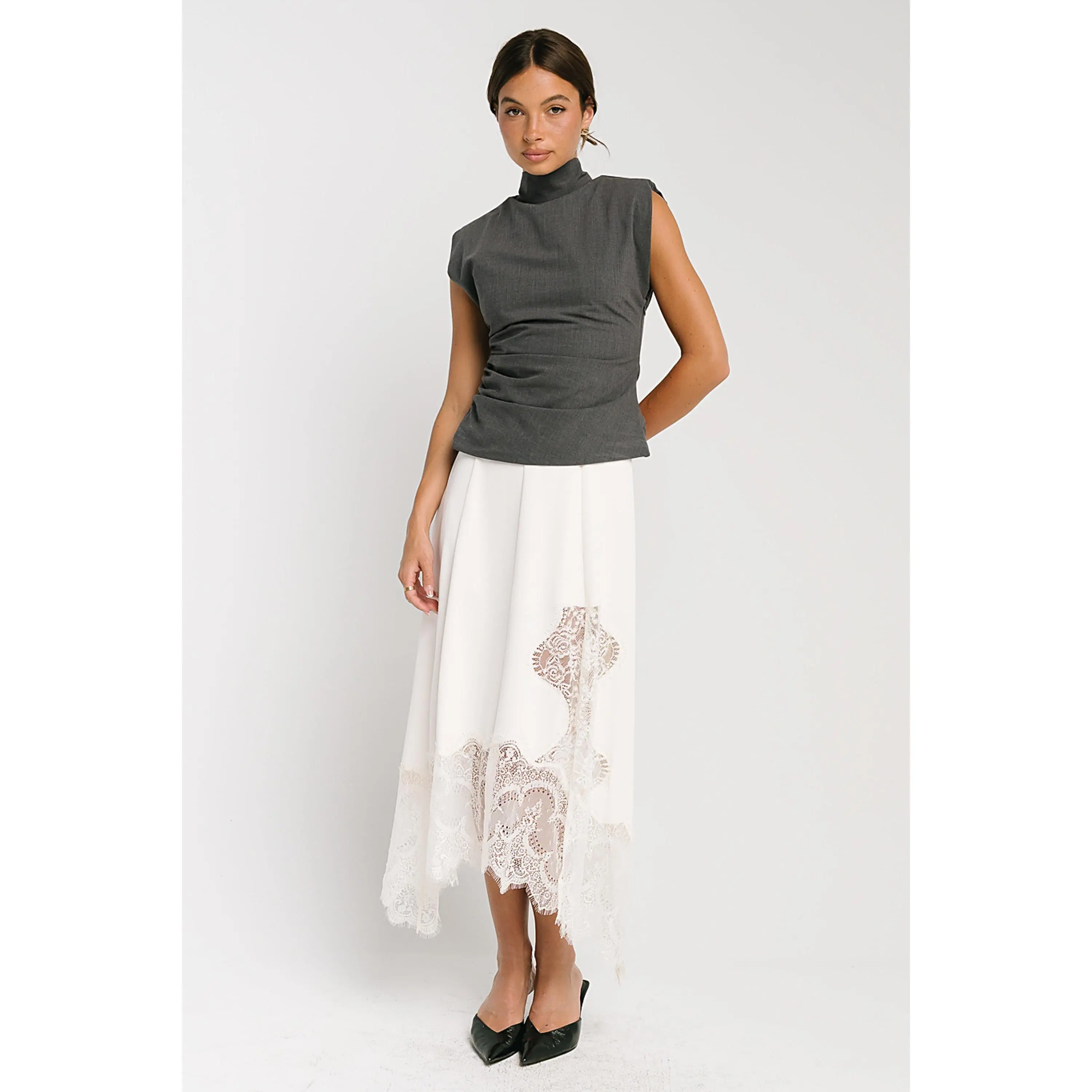 Rachelle Lace Midi Skirt in Cream