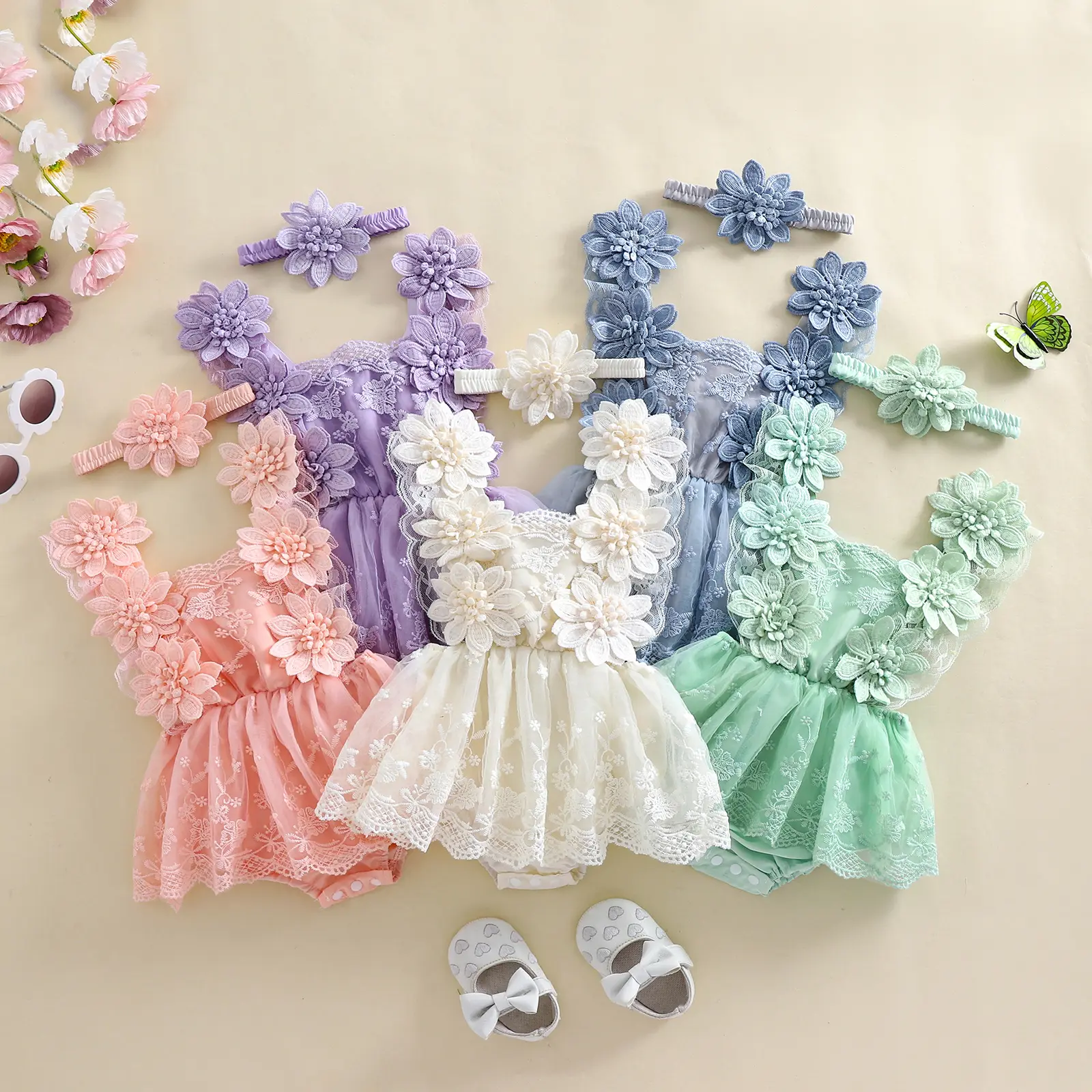 Imcute Newborn Infant Baby Girl Romper Dress Infant Sleeveless Lace Floral Romper Bodysuit Baby Girl Summer Clothes Outfits