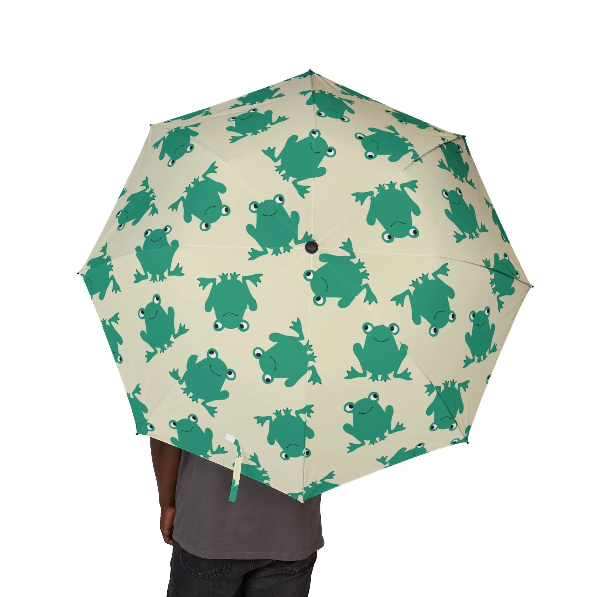 Green Frogs Umbrella - Windproof Compact | Whimsical Ribbitt Gift
