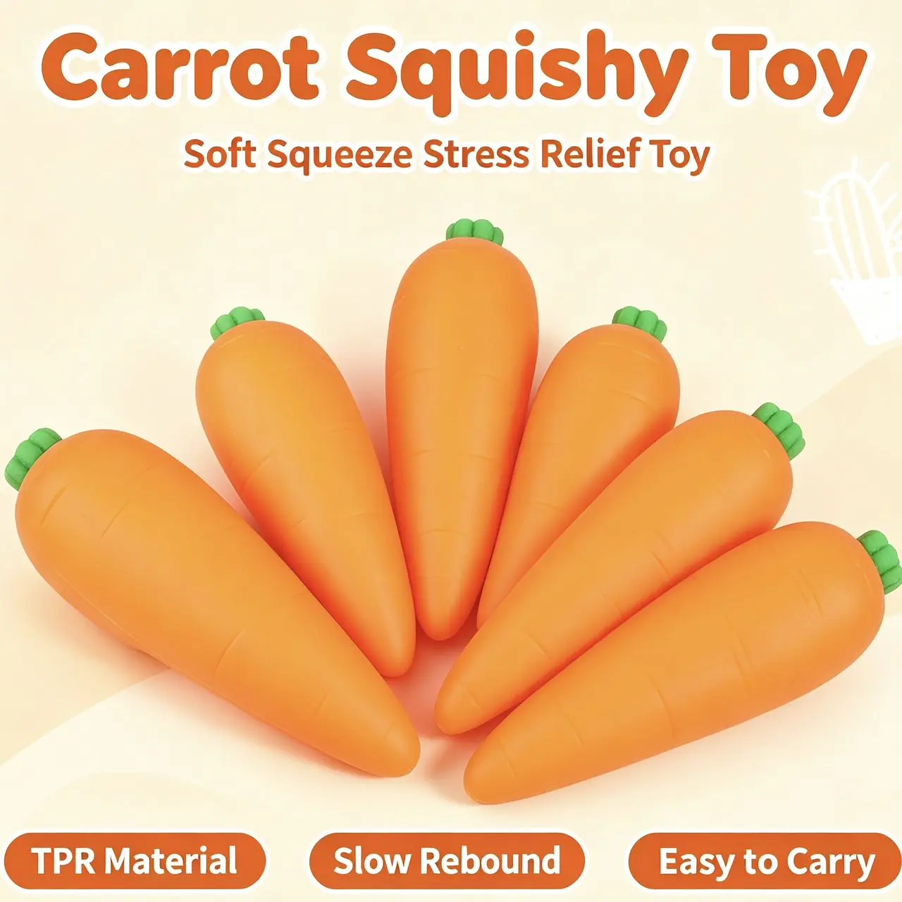 Carrot Squishy Fidget Toy, Soft Stretchy Sensory Squeeze Toy for Stress Anxiety Relief, TPR Slow Rebound Vegetable Desk Toy, Birthday Party Favors Goodie Bag Stuffers for Kids Adults