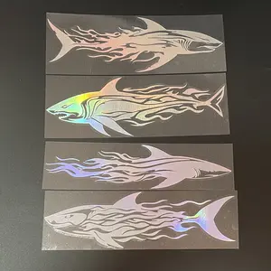 4PCS/SET Iridescent Sticker, Car decorative sticker, For Car Rearview Mirrors, Ocean Enthusiast Stationery Shark-flame decor