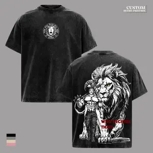 Escanor Seven Deadly Sins Vintage Washed Oversized T-Shirt – Lion Sin of Pride Sunshine Mode Anime Graphic Tee, Heavyweight Cotton Streetwear Gym Top Unisex Manga Fan Gift Summer Apparel