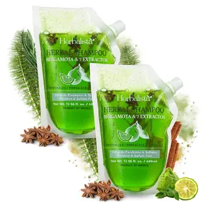 2 Pack Bundle Viral Bergamot Herbal Shampoo Pouch 400 ml (13.5 fl oz) Each, Shampoo de Bergamota With 7 Botanical Extracts Including Rosemary, Ginger, Anise, Green Tea, Horsetail & Cinnamon, Natural Handcrafted Hair Care Formula