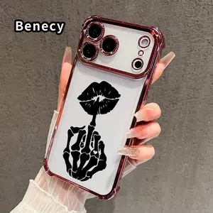 Skeletal Kiss Gesture Pattern Phone Case for iPhone 17 16 Pro Max 15 Plus 14 13 12 11 E Air Electroplated Cover with Airbag Shockproof Soft Silicone Casing