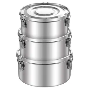 Stainless Steel Food Storage Box, 3 Counts/set Leakproof Lunch Box with Lid, Food Container for Camping, Office & School Use