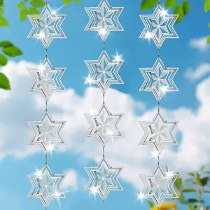 Hexagonal Star Set: 3D Metal Stainless Steel Garden Hanging Ornament & Wind Chime