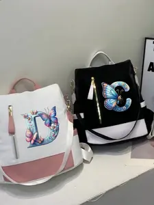 Women's Butterfly Letter Print Backpack, Casual Multifunctional Travel Bag, Adjustable Shoulder Strap, Spring Fashion, Gift for Friends and Family