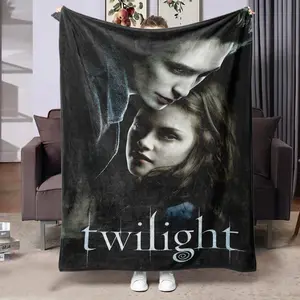 Twilight Vampire Love Theme Flannel Blanket, Edward & Bella Classic Images, Soft Warm Gothic Style, Multi-Purpose Movie Fan Gift, Lightweight Cozy Blanket
