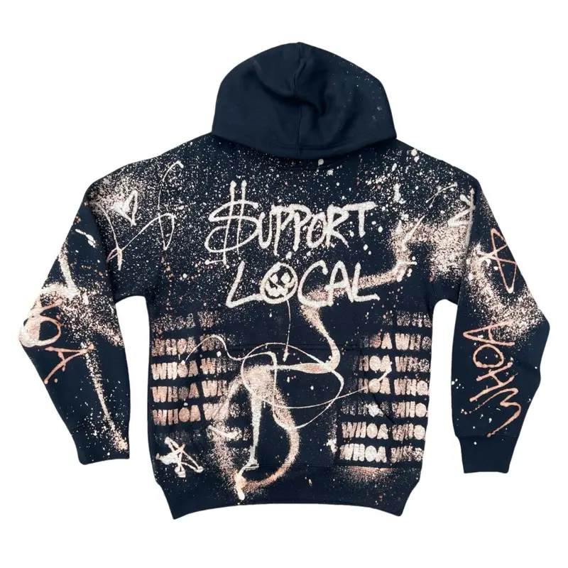 Art Heals The Soul Support Local Acid Wash Bleach Custom Made Hoodie with Unique Graffiti Design