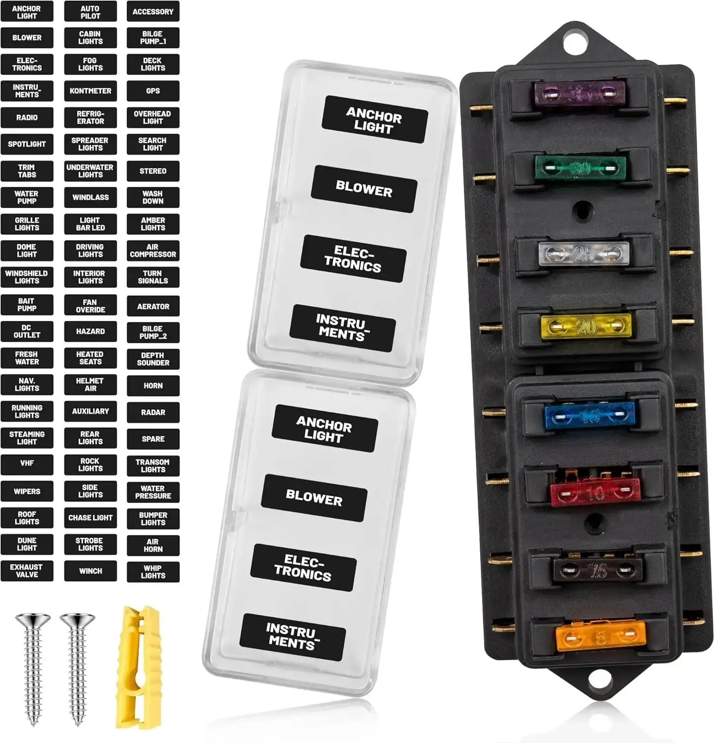 Sturdy 8-Way Circuit ATO Standard Blade Automotive Fuse Box, DC 10-32V Power Distribution Panel with Middle-Sized Fuses & Transparent Dust-Moisture Protection Cover for Boat, Auto