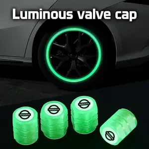 4Pcs Car Luminous Tire Valve Caps Tyre Fluorescent Accessories For For Nissan Qashqai Murano Patrol X-Trail Rogue Frontier Pathfinder Navara Titan Magnite Altima Maxima Townstar Note Juke Sentra Micra Versa Kicks Ariya Armada Serena Sakura