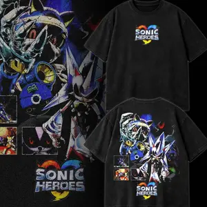Shadow Metal Sonic Sonic Heroes Vintage Washed T-Shirt – Oversized Heavy Cotton Gaming Streetwear Graphic Tee MSW