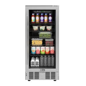 15 in. Small Stainless Steel, Glass-Door Built-In Refrigerator and Beverage Cooler, 3 cu. ft. - KM-BIR3C-GD.
