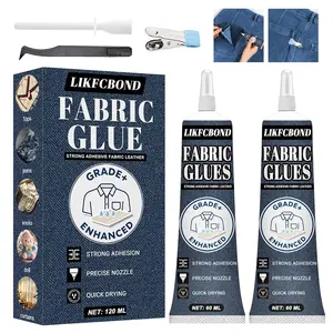 Permanent Washable Fabric Glue 120ml Extra Strong Clear Clothing Adhesive for Clothes Repair Patch Leather Denim Polyester Flannel Cotton (2.02floz*2)