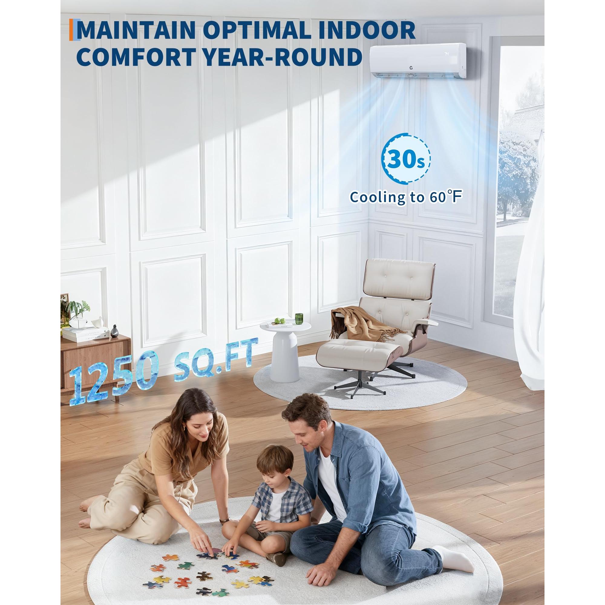 【GARVEE】11500 BTU Mini Split AC/Heating System – 115V WiFi Enabled Energy Efficient Wall-Mounted Split Air Conditioner – Cools Up to 750 Sq.Ft – Heat Pump & Installation Kit Included