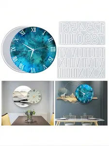 Silicone Resin Clock Mold, Arabic & Roman Numeral Design, Perfect for DIY Crafts, Wall Hang Ornament, Ideal for Home Decoration