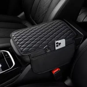 Car Center Console Cover, Leather Car Armrest Cover With 2 Storage Pockets, Universal Car Armrest Cover, Durable Material, Suitable For Multiple Car Models, Black, Easy To Clean, Can Be Used As A Car Storage Box And Interior Protection Cover