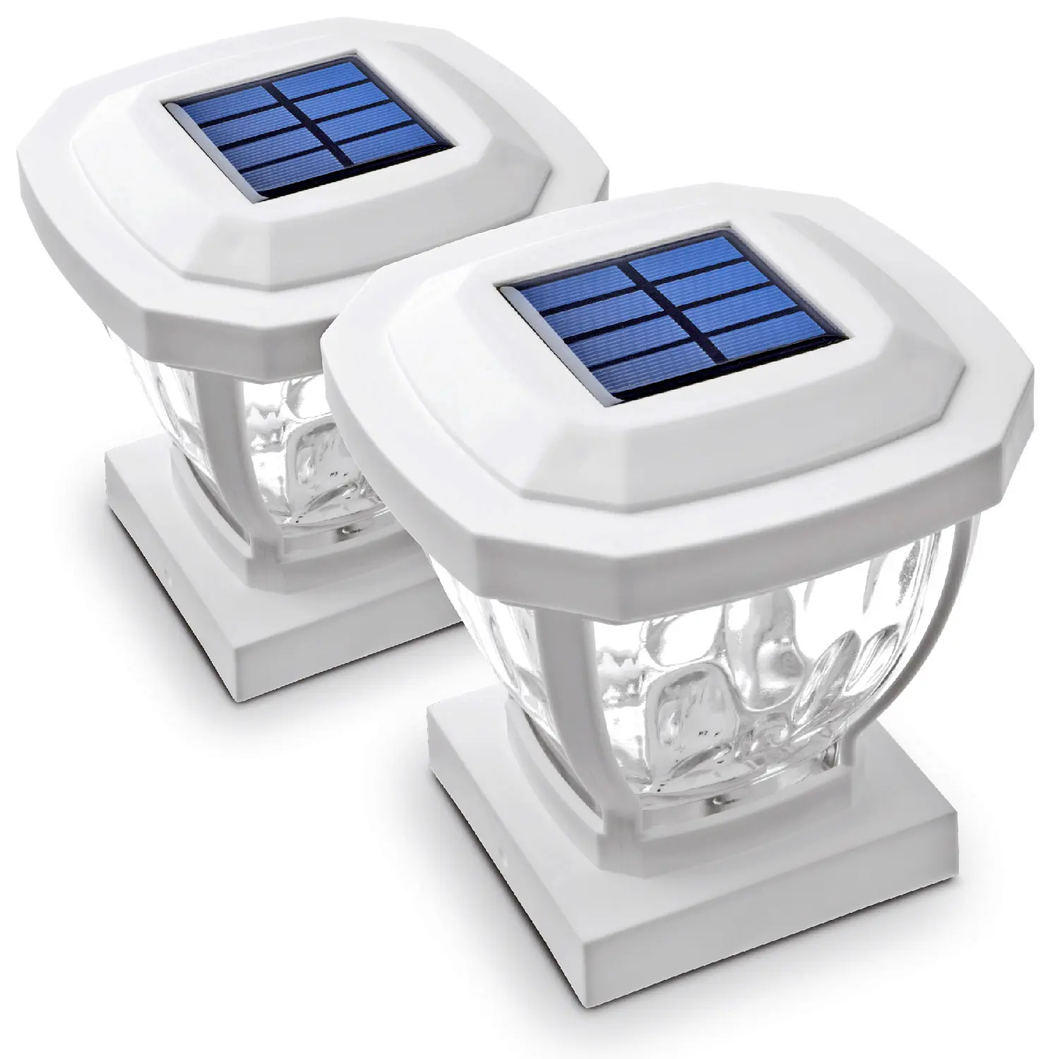Home Zone Security ELI1402V 2 Pack Solar Post Cap Lights, Decorative Glass LED 4x4 Post, Weather Resistant, White