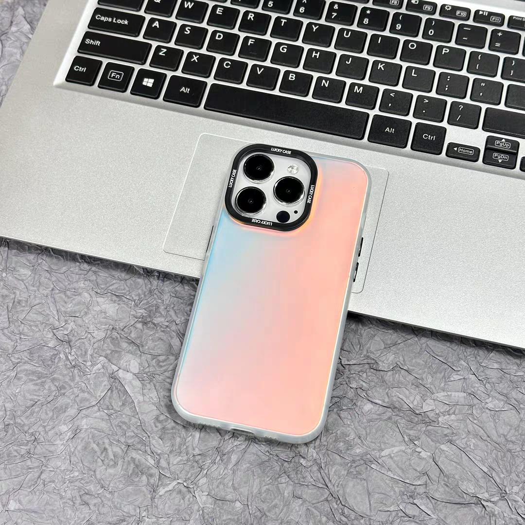 Dynamic Holographic iPhone Case for X/XS/11/12/13/14/15/16/17 Pro/Pro Max/Plus/Air | IMD Iridescent Gradient Chameleon Effect, Black Camera Lens Frame & Buttons, Slim Shockproof Protective Cover, Cute Aesthetic Phone Case for Women Girls ﻿