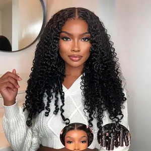 Half Wig Human Hair for Women Burmese Curly with Spiral Curls End Glueless Wigs 200% Density Flip Over Beginner Friendly Wear Go Drawstring Wig No Glue No Sew Natural Color & Beginner Friendly Easy Install