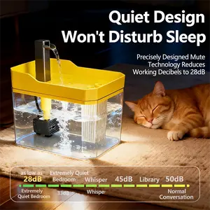 Pet Drinking Fountain, Cat Water Fountain with Silent Pump, 50oz Pet Fountain for Cats Dogs Kitten, Water Level Visibility, Pet Water Fountain with Adapter, USB Cable, Yellow