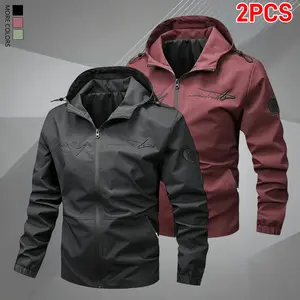 Men' s lightweight hooded jacket black and red 2- piece set, fashionable zipper style lightweight windproof fashionable casual top, essential jacket for street wear| zipper jacket| fishing and cycling