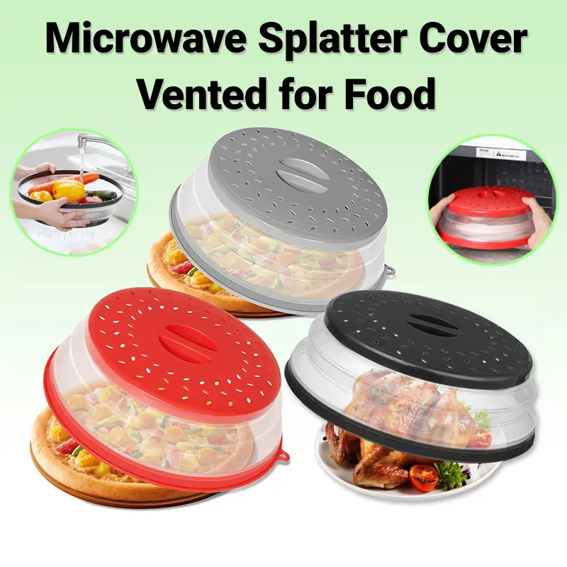 Vented Microwave Splatter Cover with Hook Hole - Kitchen Utensil & Gadget, Multi-Functional Colander for Fruits, Vegetables, Dishwasher-Safe (Red/Black/Grey), Utensils