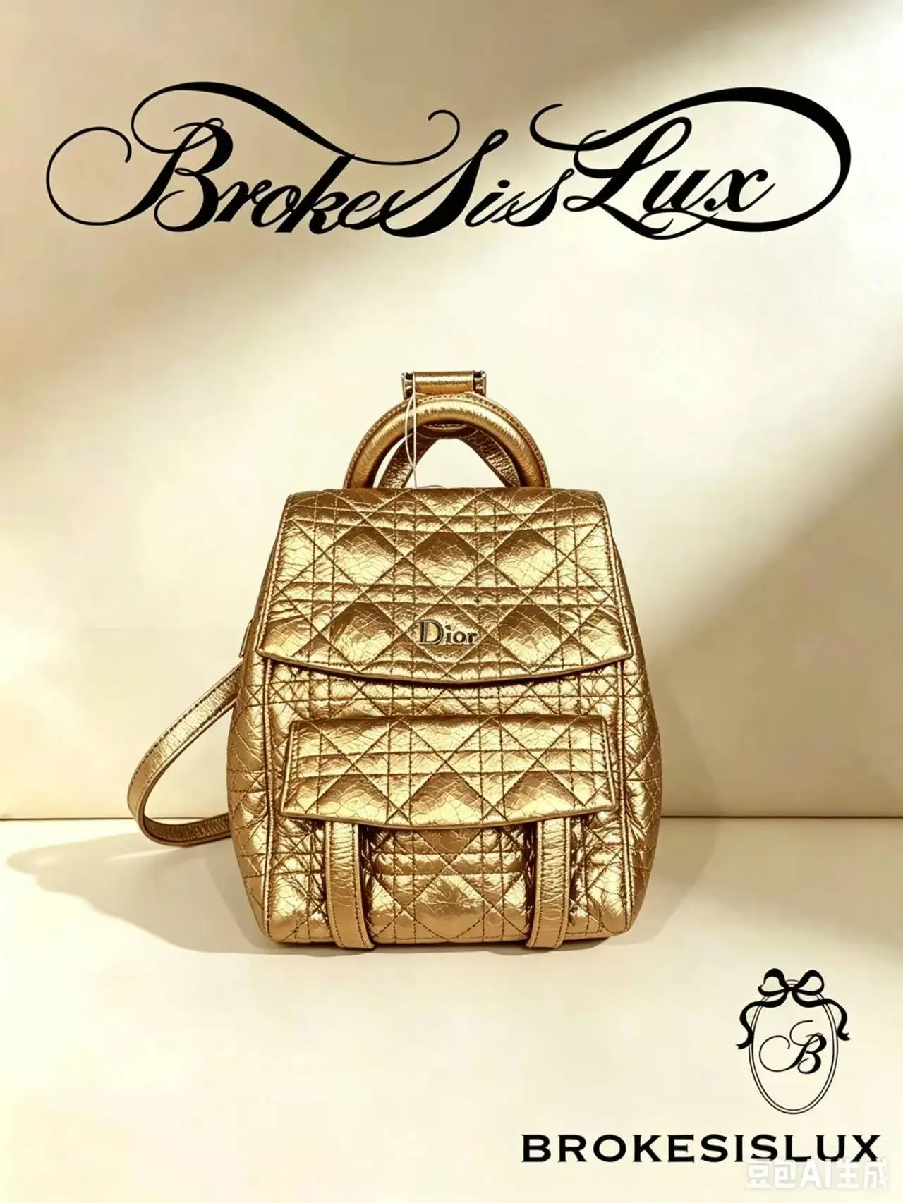 Pre-owned Dior Mini Gold Metallic Cannage Quilt Backpack | Metallic Lambskin Leather, Logo Hardware