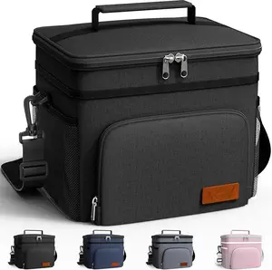 Insulated Lunch Box for Men & Women - Leak-Proof Cooler Lunch Bag with 4 Pockets, Adjustable Strap, Ideal for Work, Picnic, Travel - Medium, Black, 10.2"×6.9"×8.5