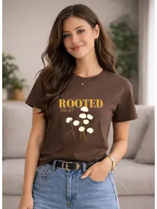 Woman Christian T-Shirt | Colossians 2:7 Scripture Tee | Minimal Faith Graphic Shirt | Botanical Christian Apparel