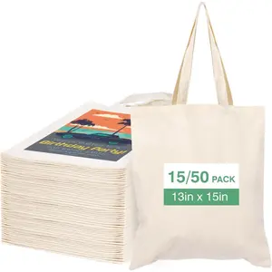 Canvas Tote Bag Bulk for DIY Projects, 13x15 Inches Tote Bags for Grocery Shopping, 10oz Machine Washable Fabric