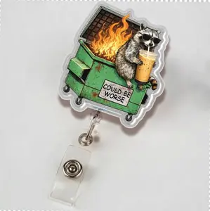 Could Be Worse Badge Reel, Funny Raccoon Dumpster Fire Badge Holder, Sarcastic Nurse ID Reel, Dark Humor Gift