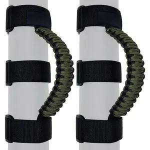 Grab Handles for Wrangler,Roll Grab Handles for Wrangler YJ TJ JK JKU JL JLU,Paracord Grip Handles,Black/Olive,Pack of 2