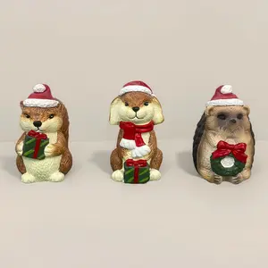 Christmas Decorations Cute Dog Squirrel Hedgehog Garden Desktop Cement Craft Ornament, Festive Home Decoration, Adorable Yard Accessory