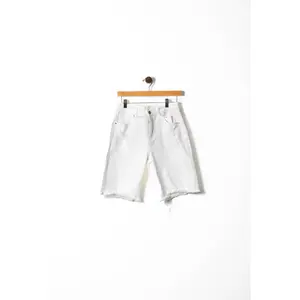 White Distressed Denim Bermuda Shorts