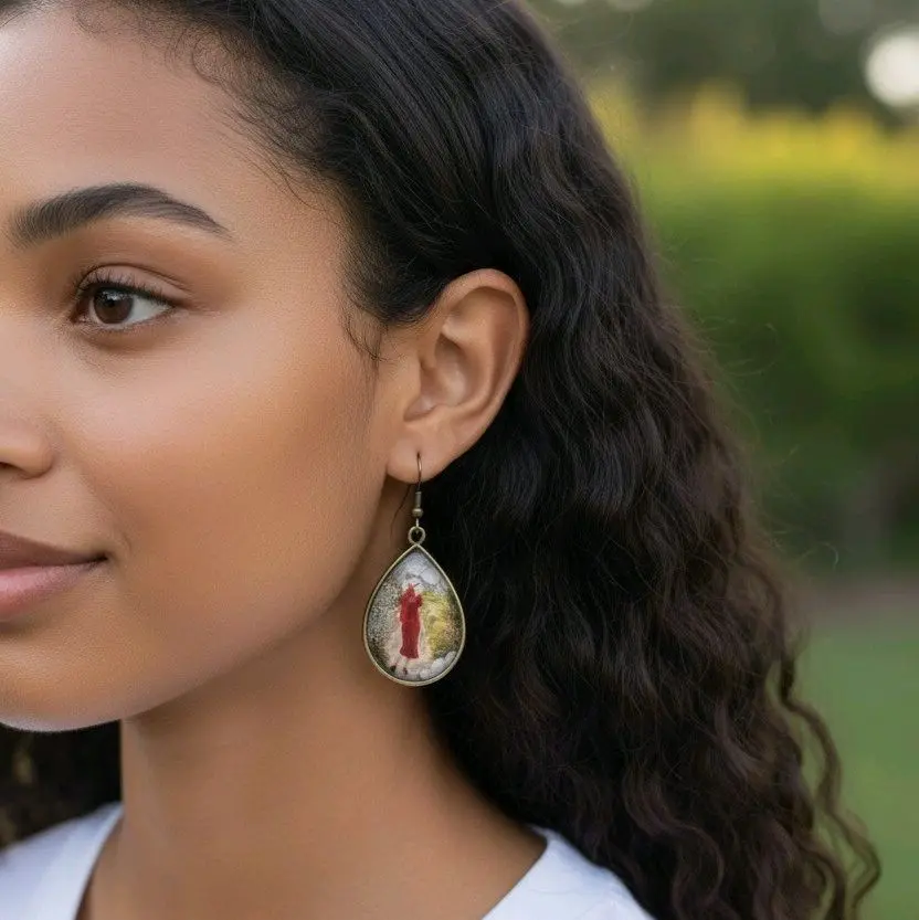 Women's Vintage Red Teardrop Dangle Earrings - Handmade Resin Art, Gold Accent, Chic Style, Mode Fashion Female Jewelry by Malarie