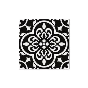 12pcs Black White Ornate Encaustic Tile Floor Decal, Peel and Stick Moroccan Floral Pattern Vinyl Floor Sticker, Waterproof Anti-Slip Removable Floor Tile for Home Renovation Decor