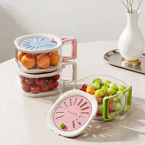 Thickened Expandable Drain Basket with Lid, Colander, Strainer Basket, Home Dual-Function Vegetable Washing Filter Basket, Cute Large Capacity Fruit Cleaning Storage Basket