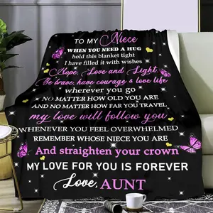1pc to My Niece Love Message Flannel Blanket - Soft, Warm, and Comfortable Digital Print Throw with Inspirational Quotes, Lightweight for Sofa, Bed, Office, and Travel, Niece Gift from Aunt or Parent, Love Aunt-280GSM