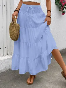 Women's Bohemian Boho High Waist Layered Skirt, Fit, Elastic Design, Lightweight Breathable Fabric, Perfect for Casual Daily Wear, Vacation, Music Festivals