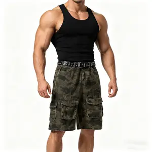 Vintage Camo Cargo Shorts Men | Baggy Denim Utility Shorts | Streetwear Y2K Fashion