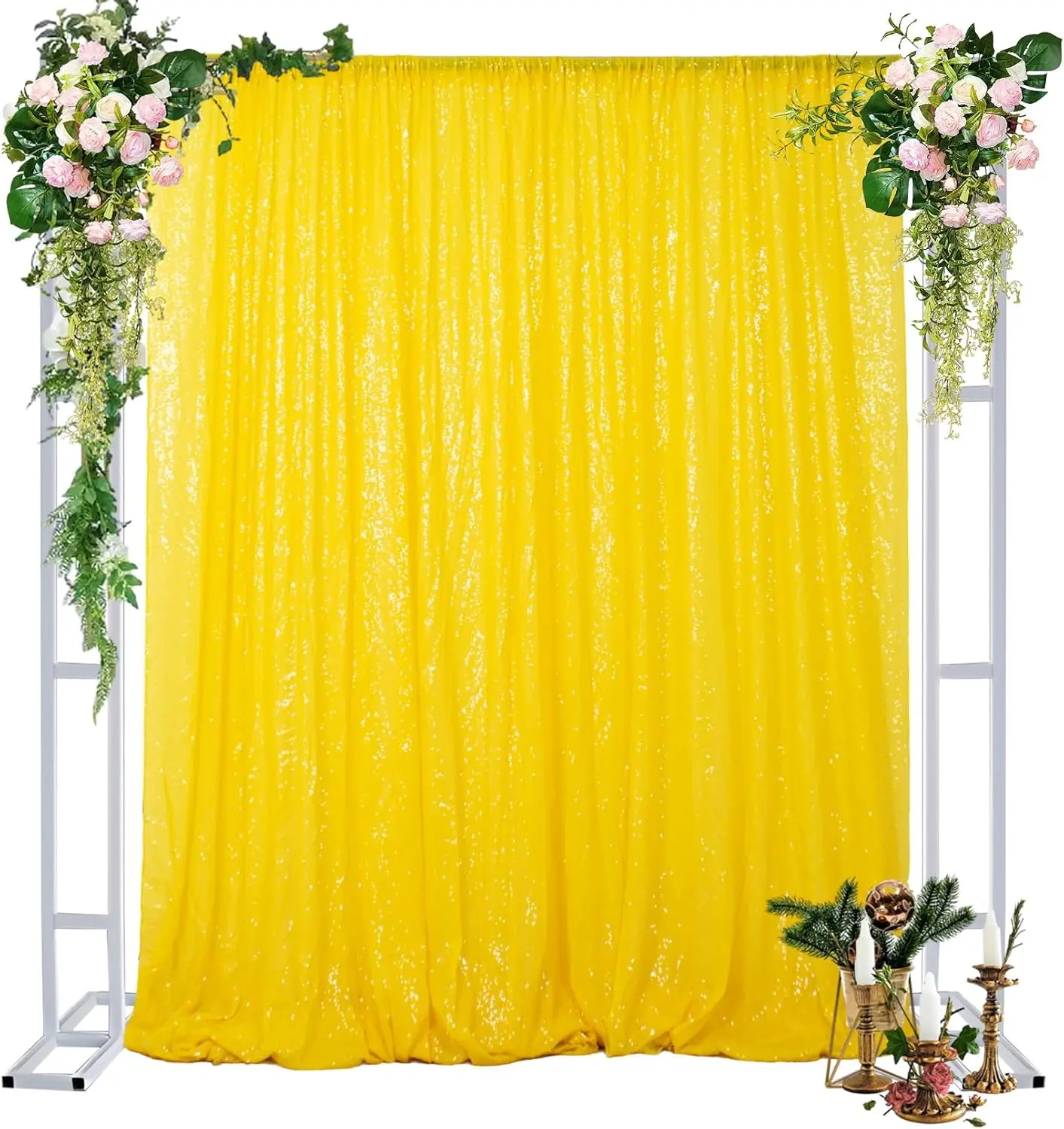 1Pcs-4ftx8ft Yellow Sequin Backdrop Curtain Not See Through Glitter Drapes for Party Birthday Wedding Photography Home Decoration High Density Fabric, Business, Polyester Fibre, Indoor Backdrops, Banners