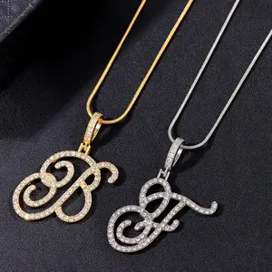 A-Z Initial Cursive Letters Pendant Necklace For Women Gold Silver Color Shiny Rhinestone Metal Chain Necklace Jewelry Gift