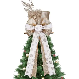 Christmas Tree Topper Hat Shiny Sequins Top Hat with Bow Lengthened Ribbon Tree Topper Santa Christmas Decorations for Xmas Gift Ideas Holiday Winter Party Ornament Supplies(Gold)
