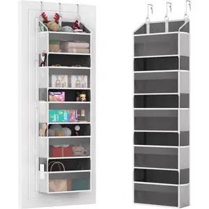 Over-the-Door Heavy-Duty Woven Fabric Organizer with 5 Front Pockets, 10 Mesh Pockets, 3 Sturdy Hooks, 50LB Capacity, Foldable Extra Large Hanging Storage for Closet, Bathroom