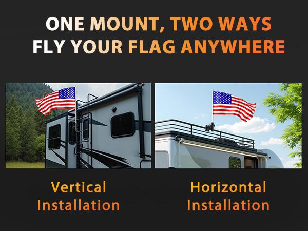 Adjustable RV Flag Pole Mount, Heavy-Duty RV Flag Holder for 1"–1.5" RV Ladders, Fits 1"–1.25" Flagpoles, Vertical & Horizontal Installation, Durable Camper Flag Mount