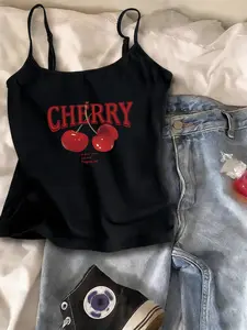 Women's Slim Fit Tank Top, Jelly Cherry Graphic Print, Adjustable Straps, Perfect for All Seasons, Casual and Fitness Wear