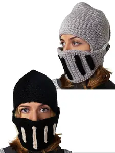 Unisex Knitted Knight Helmet Design Beanie Hat, 2024 New Style Casual Patchwork Knit Hat for Fall & Winter, Fashion Accessories for Men & Women